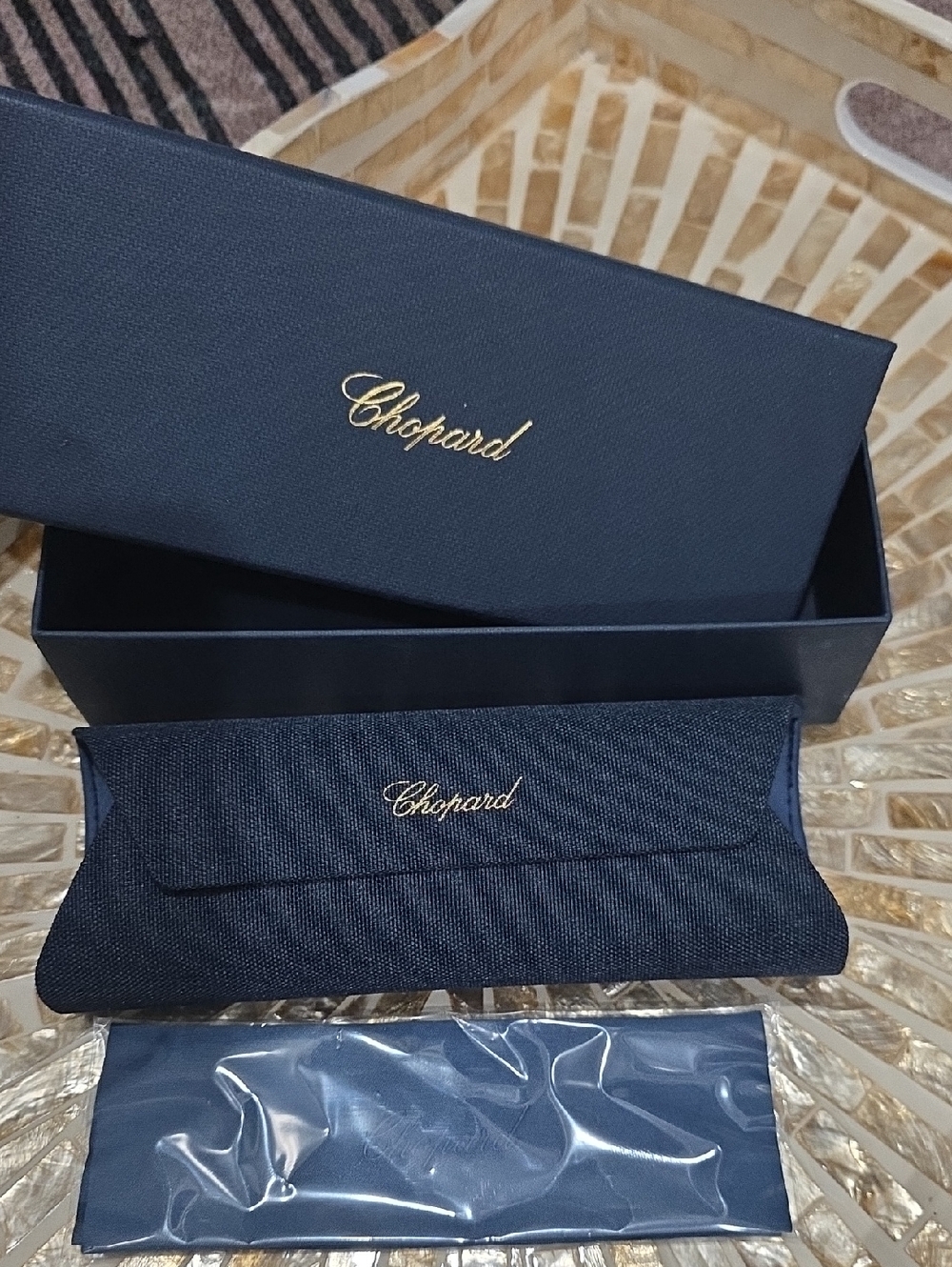 Chopard Navy Blue Eyewear Case and Box Set with Gold Logo